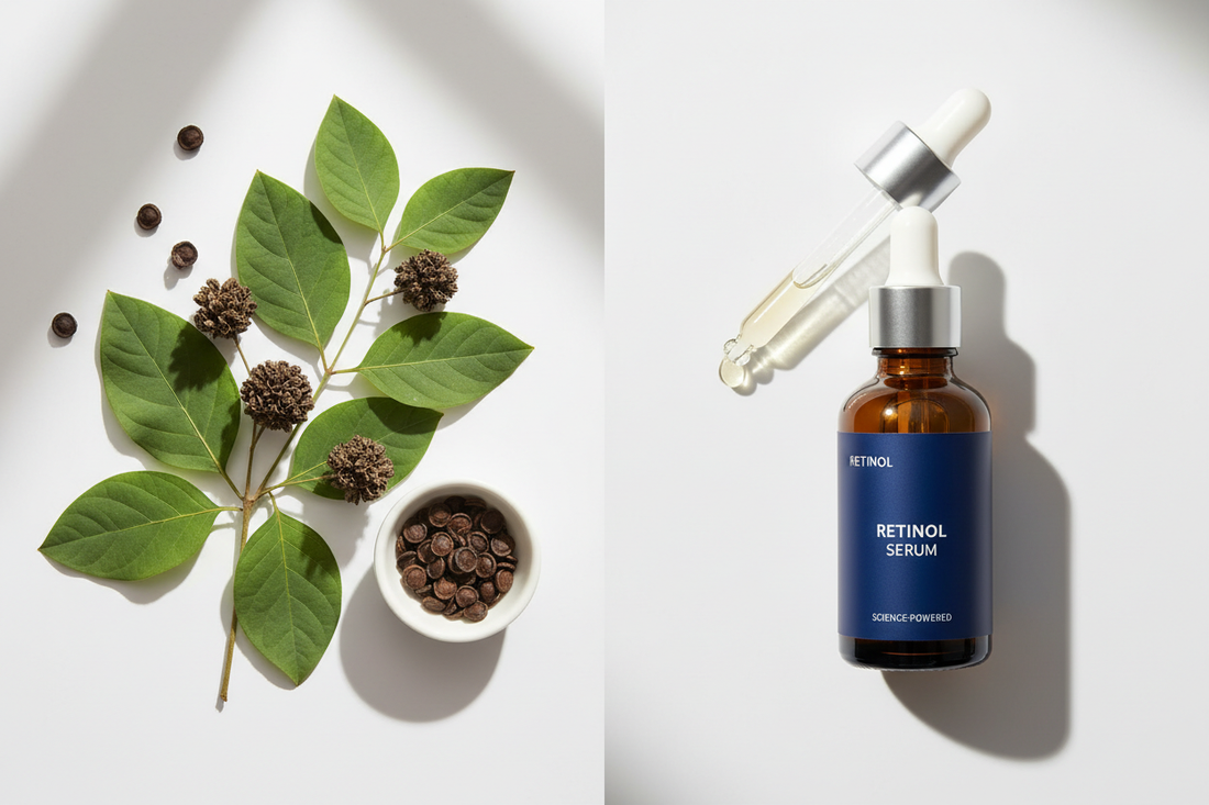 Bakuchiol vs Retinol skincare comparison — natural plant extract versus vitamin A derivative