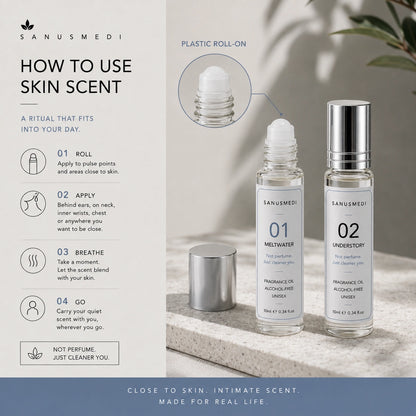 Sanusmedi Meltwater and Understory 10ml roll-on bottles side by side