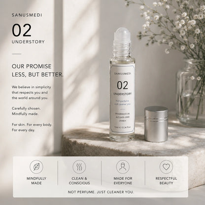 Understory clean cedar fragrance oil styled on minimalist background