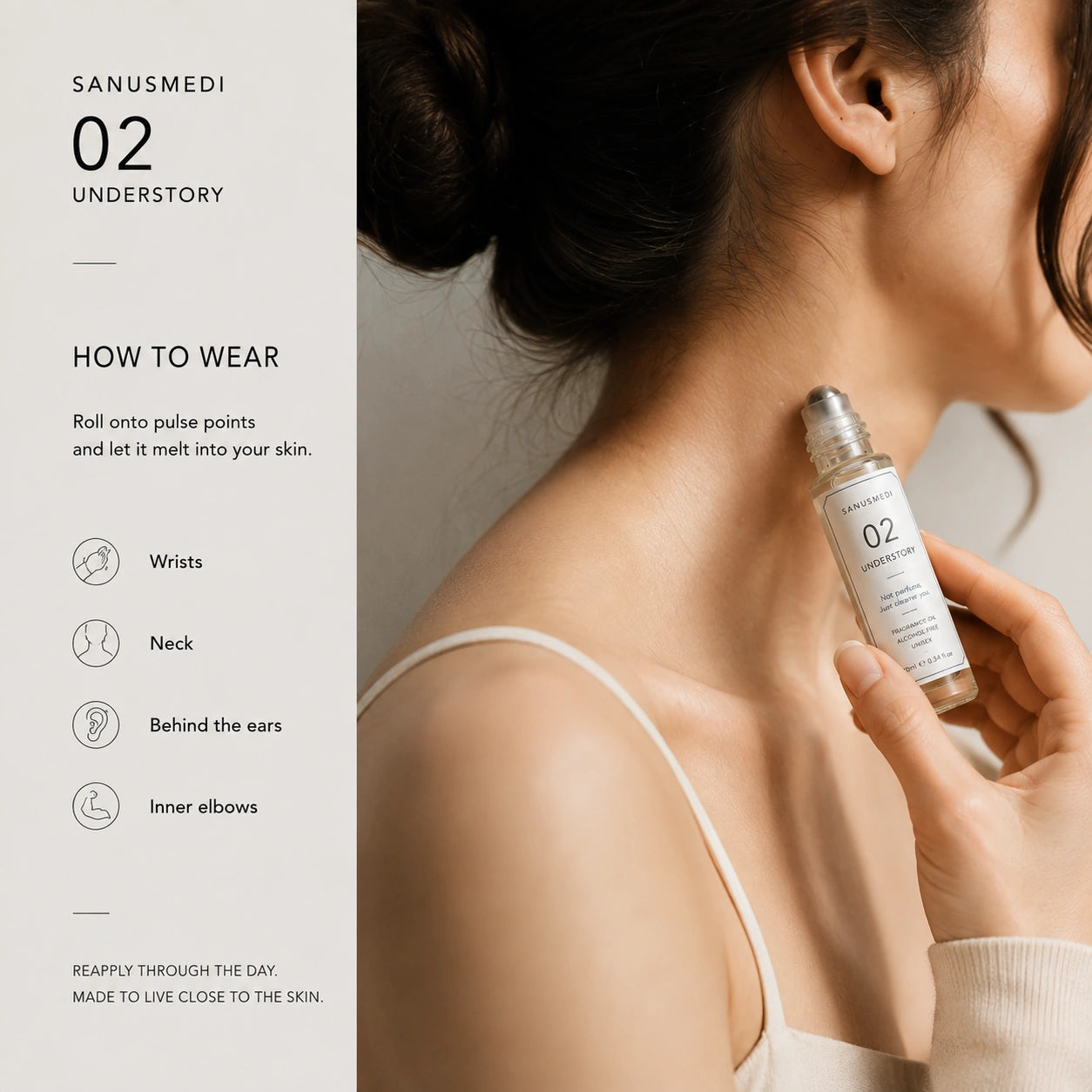 Sanusmedi Understory perfume oil applied to wrist pulse point