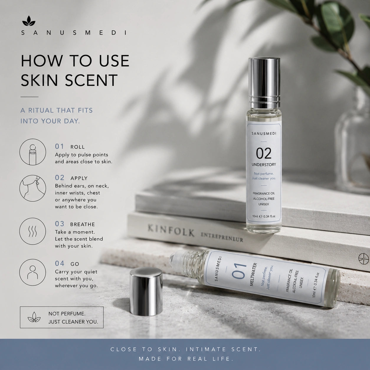 Unisex perfume oil gift duo, alcohol-free skin scents by Sanusmedi
