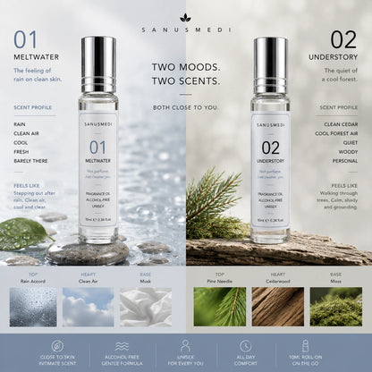 Meltwater and Understory unisex perfume oil roll-on set held in hand