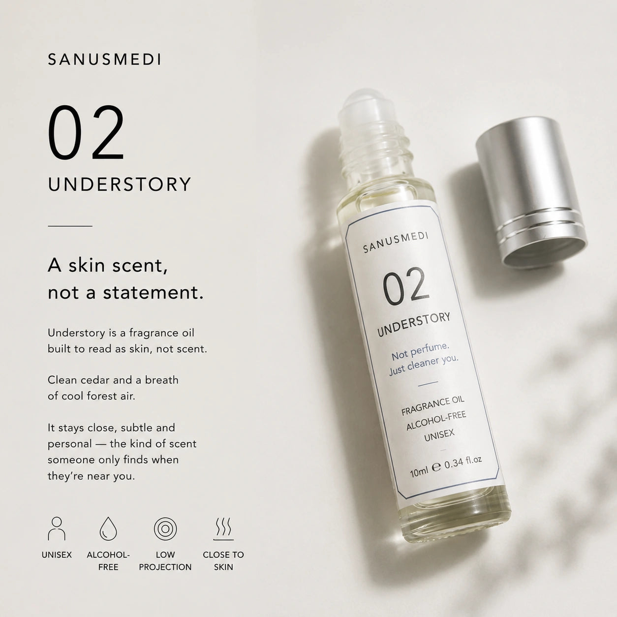 Understory unisex woody skin scent perfume oil from another angle