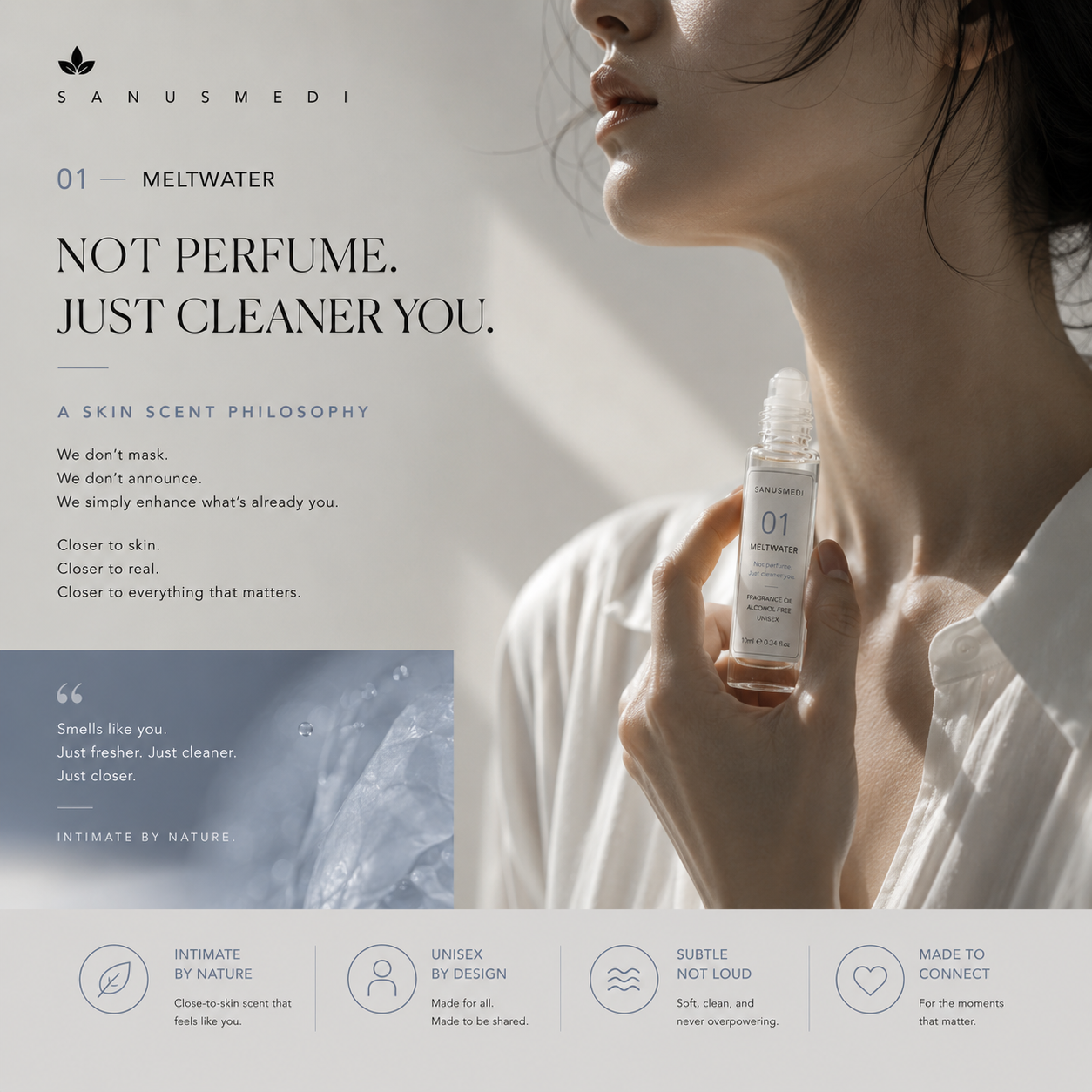 Sanusmedi Meltwater perfume oil packaging and bottle detail